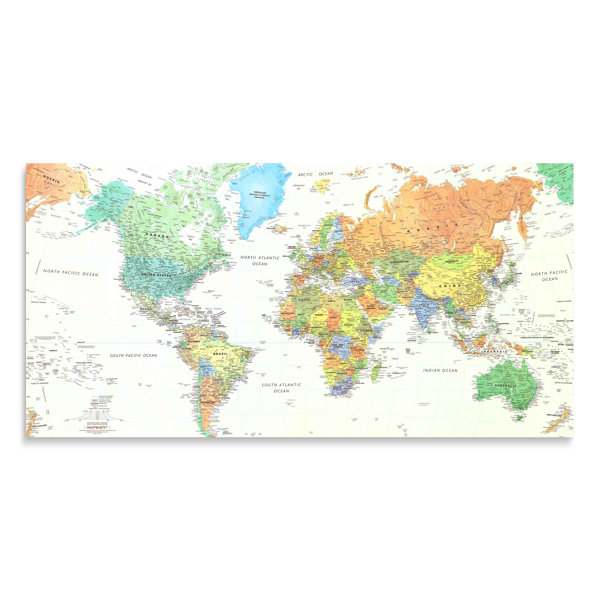Latitude Run® Detailed World Map, Educational Decor, Acrylic Wall Art